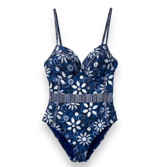 Bleu Rod Beattie Deep blue Floral One-Piece Swimsuit Bathing Suit size 12 - Picture 3 of 11